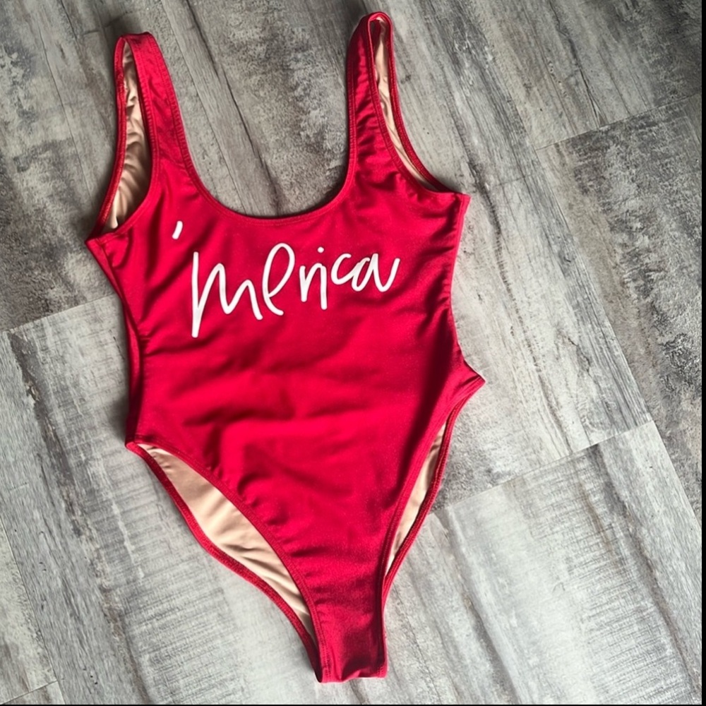 Merica red one piece adult swimsuit